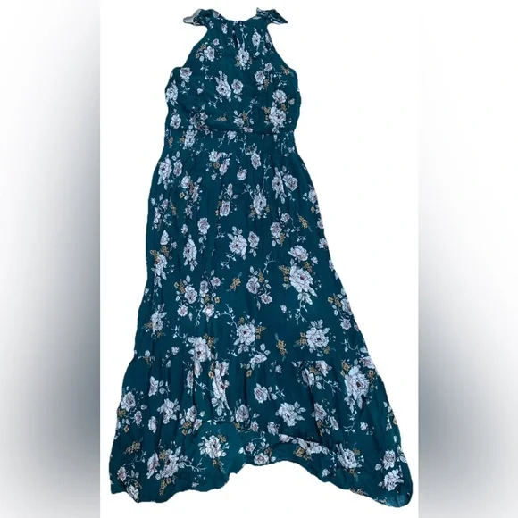 Maurices Teal Floral Halter Maxi Dress (XL) - Picture 3 of 4